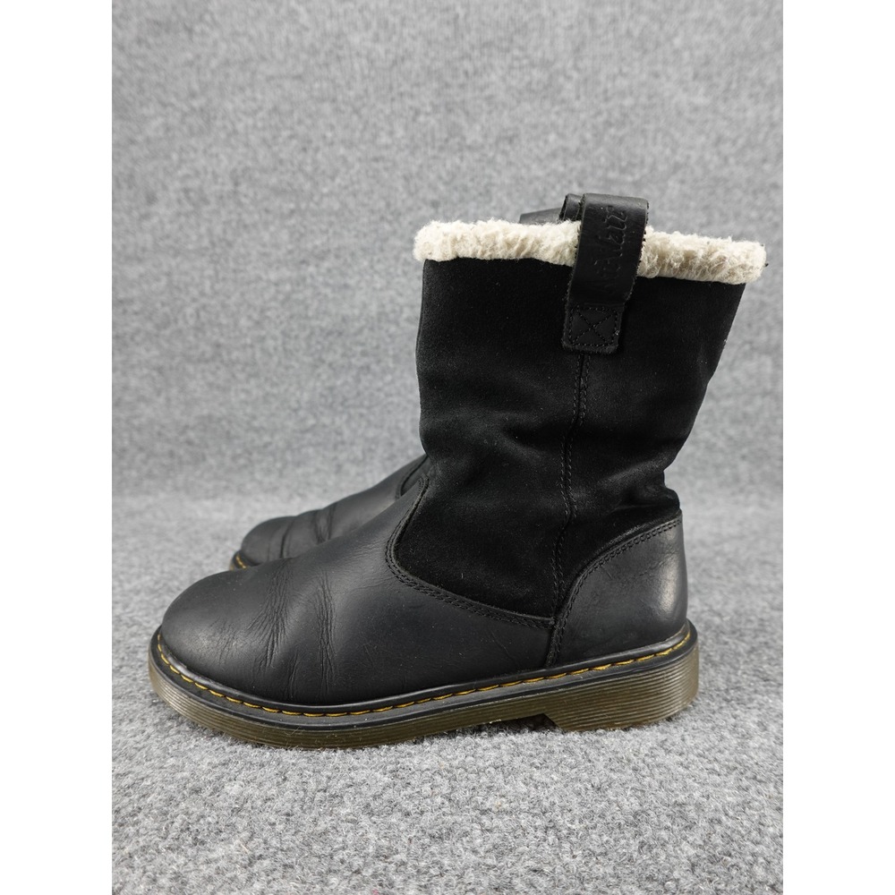 Dr. Martens Juney Y Boots Kids 6 Black Leather Suede Faux Fur Lined Zip Up
